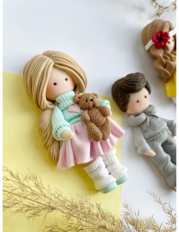Silicone mold 2D Doll with teddy bear